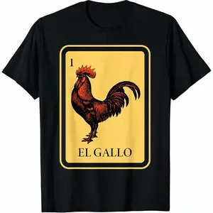 Men Graphic Cotton Tee, Mexican El Gallo Bingo Card Game Traditional Rooster TShirt short sleeve Casual Menswear Breathable Cultural Streetwear Soft good Top Halloween Vintage T-shirt outfits Crewneck basic Minimalist Summer classic vacation