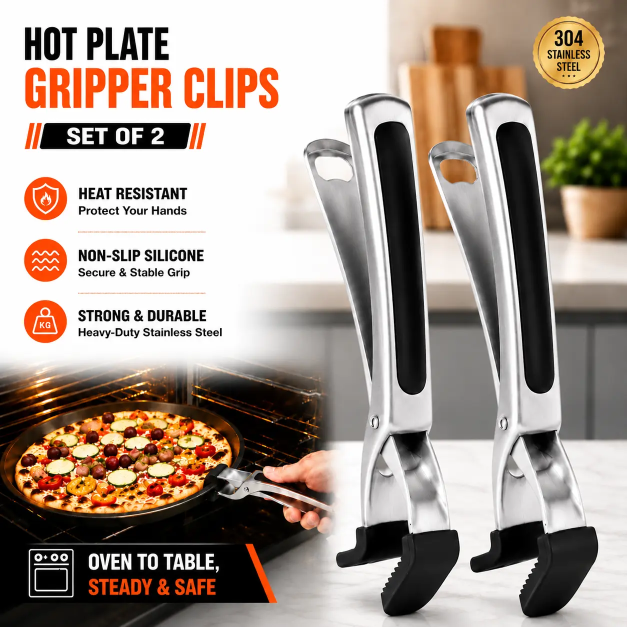 SOLEADER 2-Pack Hot Plate Gripper Tongs Compatible With Pizza Pan,Non-Slip Pan Gripper,Hot Plate Bowl Retriever with Food Out from Pots,For Microwave Toaster Oven Steamer, Air Fryer kitchen gadgets kitchen supplies accessories