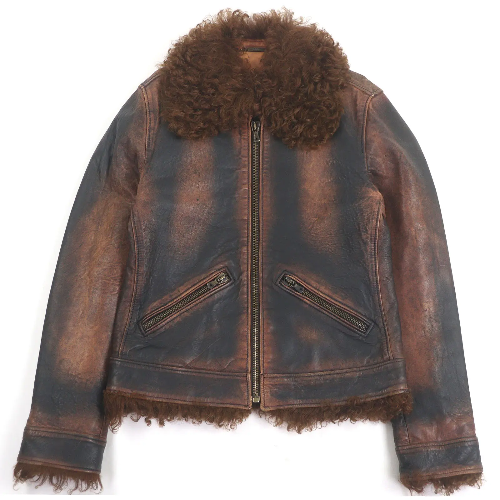 Pre-owned DOLCE & GABBANA Lambskin Small Leather Goods Dolce&Gabbana Lamb Leather Fur Jacket