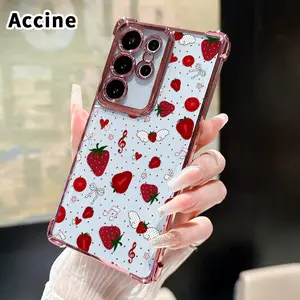 Compatible with Samsung Galaxy S26 Ultra S24 Plus S25 S22+ FE Edge Strawberry Melody Dream Pattern Phone Case Electroplated Cover with Airbag Shockproof Soft Silicone Casing