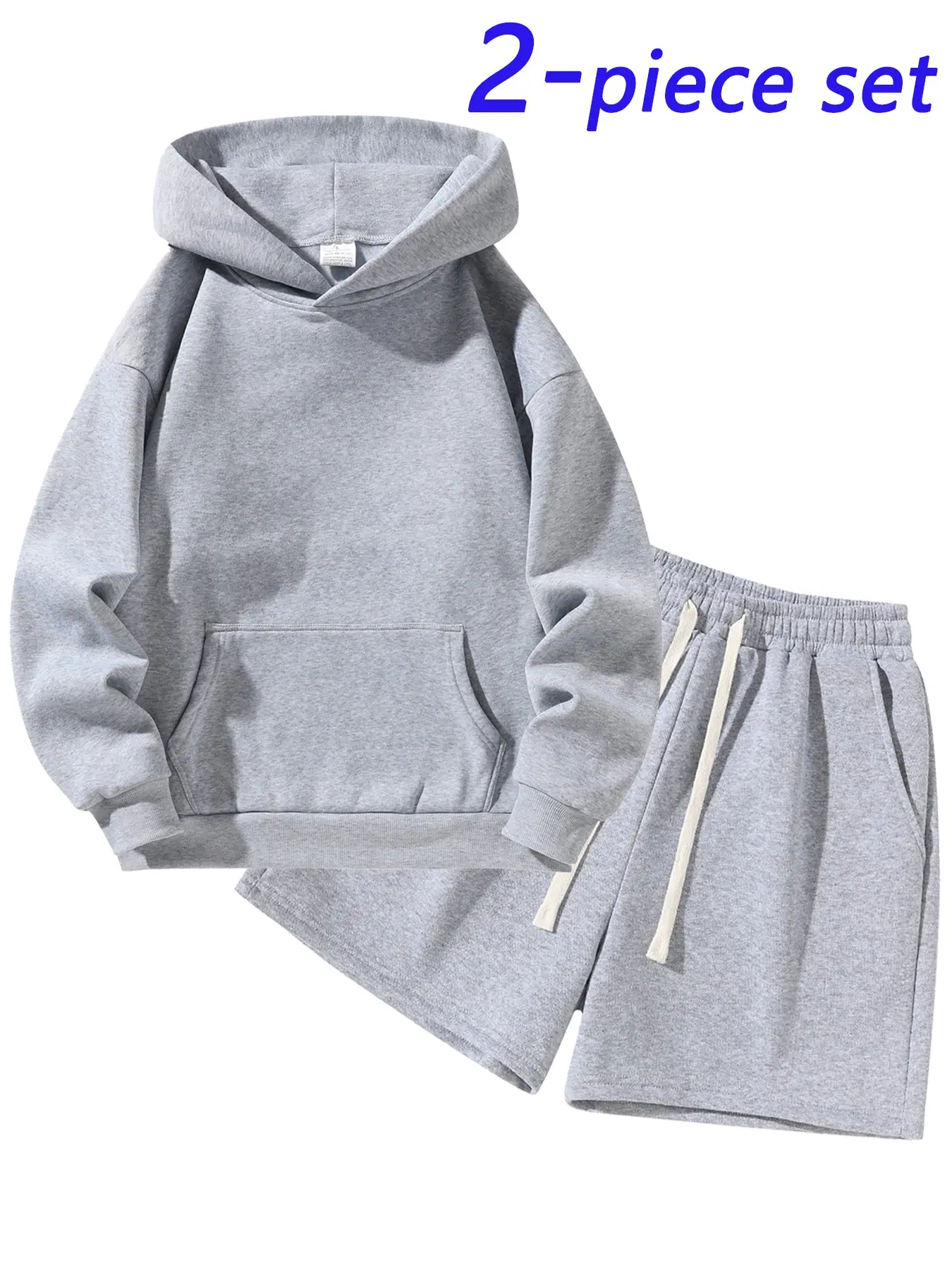 Men's Two-Piece Hoodie & Shorts Set, Sport Casual Outfit, Casual Solid Color Sportswear, Soft Homewear for Gym and Daily Wear, Loose Fit Long Sleeve, Fleece-lined