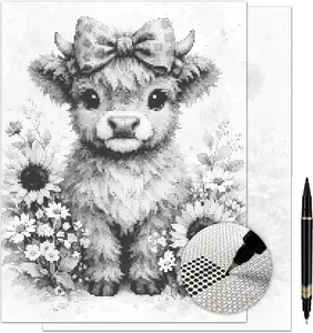 Shaggy Highland Cow Dot Painting Kit for Adults — 13×17 Canvas with Dual-Tip Marker