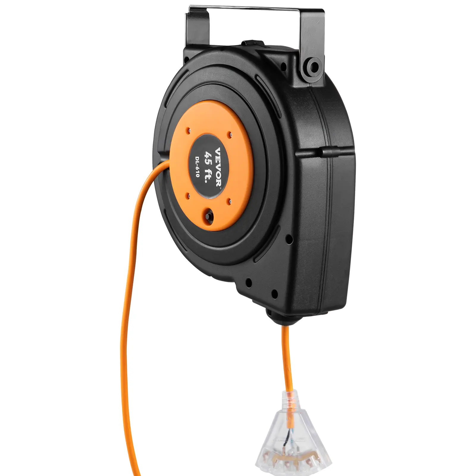 【summerfinds】VEVOR Retractable Extension Reel, Heavy-Duty 12AWG/3C SJTOW Water-Resistant 45FT Power Cord with AWG Wires, Black, Tested to Standards, for Garage, Shop Use
