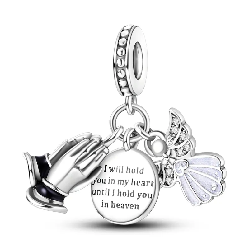 MULA Remembrance Pendant with Prayer Hands & Angel Wings Design, Women's Anti-Allergic Faith Charm with Engraved Message for Daily Wear, Charms & Pendants, Personalized Jewelry, Collectibles, Celestial Aesthetic
