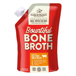 Stella & Chewy's Human-Grade Grass-Fed Beef Bone Broth for Dogs - Joint & Gut Health Liquid Food Topper with Collagen & Turmeric, 16 Fl Oz Resealable Pouch