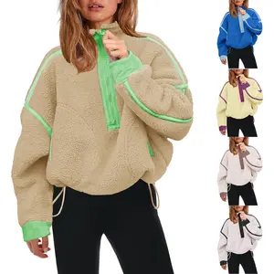 Kingapril Womens Half Sherpa Zip Fleece Pullover Soft Oversized Sweatshirt with Pockets Warm Fuzzy Sweater  Zip Fleece Sweatshirt