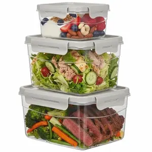 GIOTTO FreshStack 3-Piece Square Food Storage Container Set with Lids and lock – 24oz, 47oz, 91.5oz