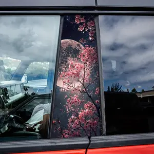 Moon Sakura Car B-Pillar Sticker (2pcs) - 2026 Trending Dreamy Oriental Aesthetic Car Decor, Waterproof Vinyl Perfect for Car Modification