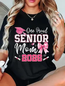 100% Cotton Unisex Senior Mom 2026 Matching Family Graduation Class Of 2026 T-Shirt