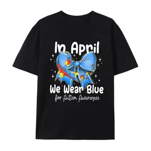 In April We Wear Blue For Autism Awareness T-Shirt |   Autism Acceptance Tee kinich eliana blue and red striped shirt
