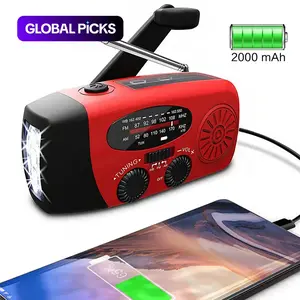2000mAh Multifunctional Portable Radio Hand Crank, Solar Powered/USB Rechargeable FM AM WB NOAA Weather Radio, Emergency LED Flashlight Power Bank for Holiday Birthday #GLOBAL PICKS