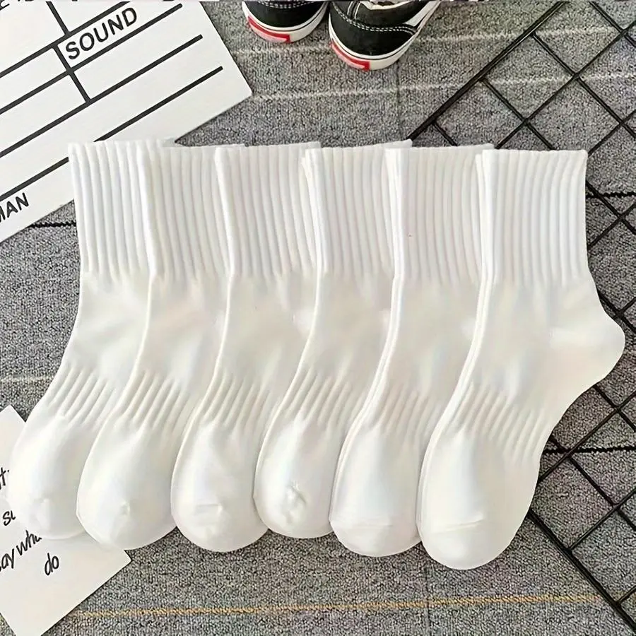 6 Pairs women's ribbed crew socks solid colors breathable comfortable mid calf stylish long tube design ideal for everyday outfits and comfort