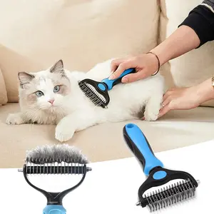 Stainless Steel Double-Sided Pet Grooming Brush, Cat Hair Removal Comb, Dog Deshedding Tool for Loose Fur, Undercoat Rake for Puppies Kittens, Functional Cat Accessories Essentials Small Animal
