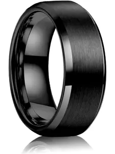 1 Pc Stainless Steel Rings for Men Women 8MM Stackable Ring Wedding Band Rings Matte Surface - Beveled Polished Edge Mens Ring Size 6-14