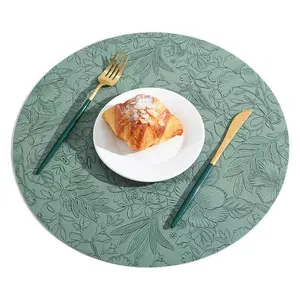 Placemats,Dual Sided PU Leather Place Mats, Heat Resistant Waterproof No-Slip, Washable Round Floral Kitchen Coffee Table Mats