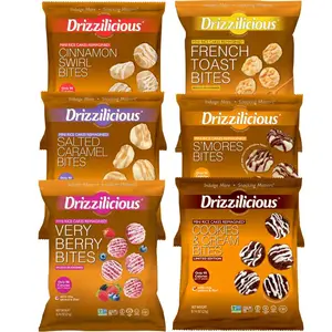 Mini Sized - 0.74 Ounce Bags - Drizzilicious Cookies & Cream, S’mores, Cinnamon Swirl, Salted Caramel, French Toast & Very Berry Bites - 6-Pack Snack-Size Single-Serve Rice Crisps, Healthy Gluten-Free Vegan Treats