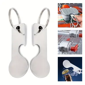 3/6/10pcs Stainless Steel Supermarket Shopping Cart Token and Bottle Opener, Durable, Convenient Use, Unisex Keychain, Family Key Ring, Couple Key Chain
