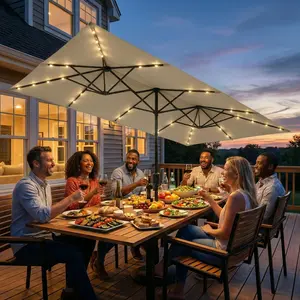 15 FT Large Patio Umbrella with 36 Solar LED Light, Double Sided Rectangle Umbrella with Crank Handle for Patio, Backyard, Garden, Pool, without Base SDU9012