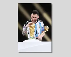 Football Legend Lionel Messi Poster,Messi Kisses The World Cup,The World's Best Footballer Lionel Messi Poster,World Cup Champions Argentina