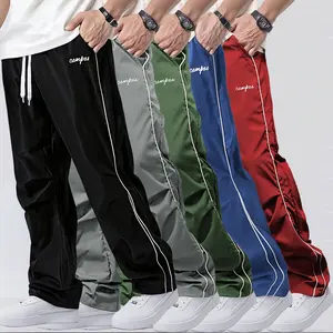 Men's Loose Fit Flip-Top Pocket Drawstring Work Pants Casual Straight-Leg Trousers for Everyday Wear & Outdoor Sports Machine Washable Athletic Set