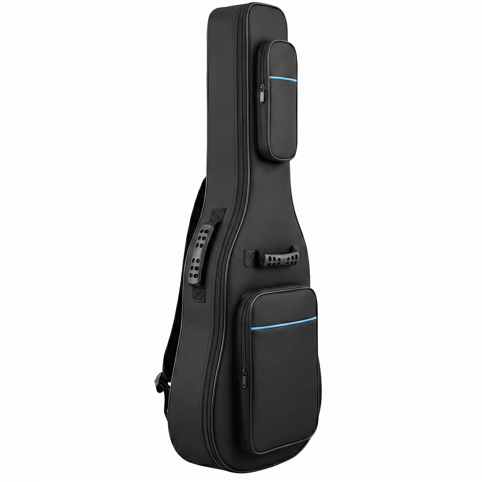 600D Oxford Cloth Electric Guitar Bag - Black With Blue Line, Fashionable Design, Lightweight Construction, Full-Round Protection, Humanized Portable Design, Shock Absorption, Adjustable Shoulder Straps for Customized Fit, for Commuting & Daily Storage