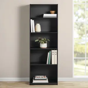 True Black Oak 5-Shelf Bookcase with Adjustable Shelves