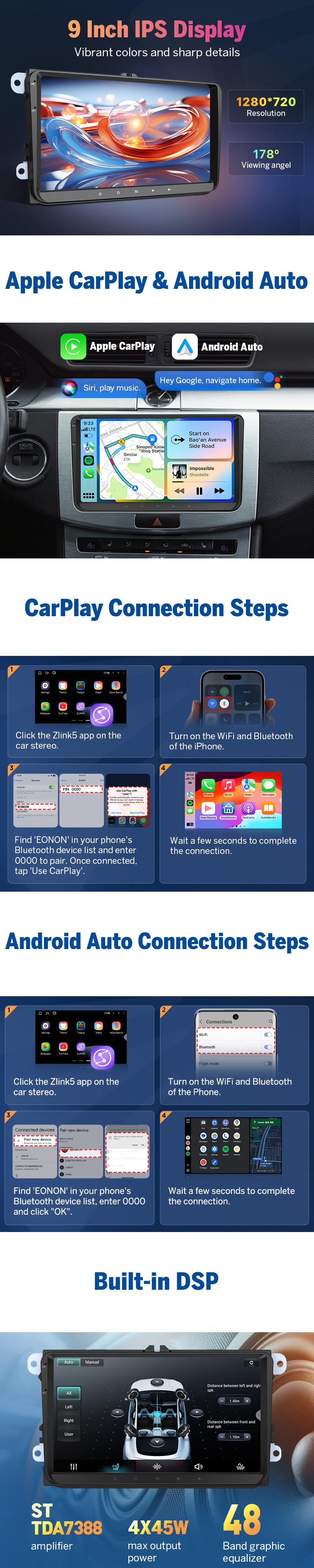 EONON Car Stereo for VW SEAT Skoda, Golf, Jetta, Polo, Passat, Scirocco, Tiguan, T5, Touran, Sharan, EOS, Fabia, Praktik, Wireless CarPlay & Android Auto Car Radio Touch Screen, 10.1" Android 14 Car head unit, AM/FM, SWC, BT - VWX7A / VWX6S