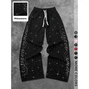 Unisex Rhinestone Starry Sky Sweatpants, Streetwear Fashion, Trendy Simple Design, Perfect for Hip Hop, Rap, Gym, Outdoor Activities, Athleisure Style Bottoms