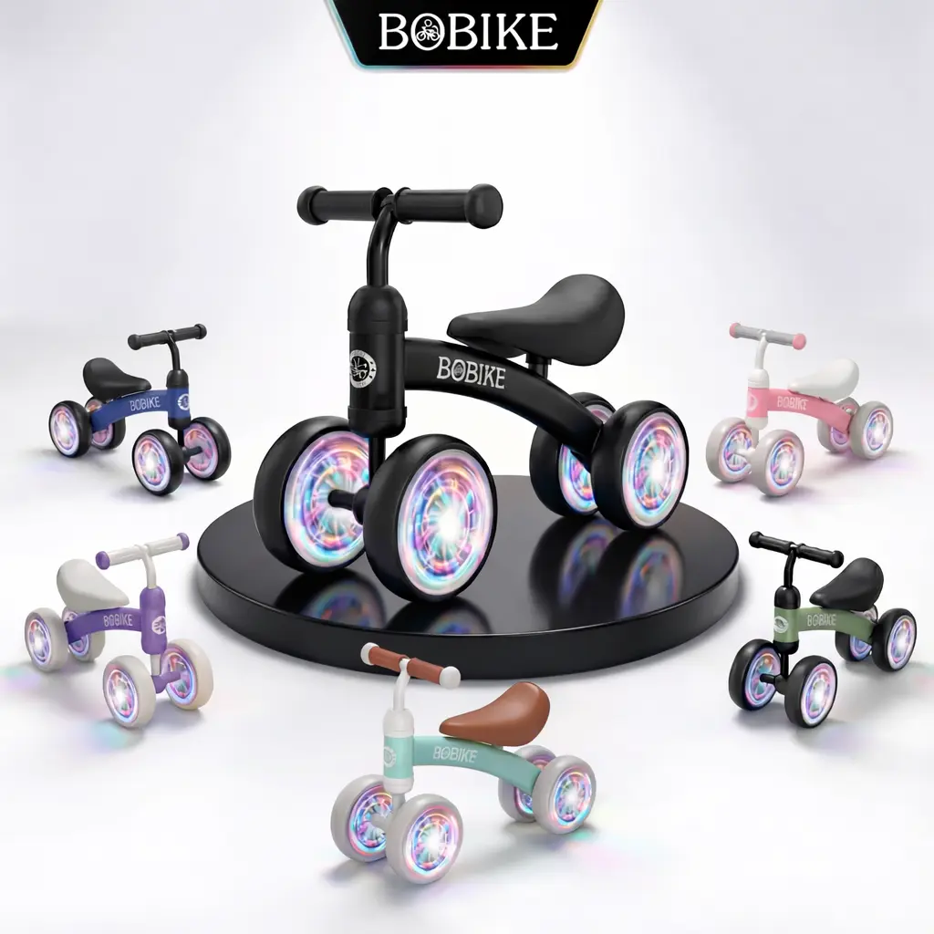#Summerwins ，Bobike Baby Balance Bike Toy for Kids Colorful 4-Wheel No Pedal Bicycle for Toddlers Best First Birthday Gift Walker Toy for Boys & Girls Trike Foldable Scooter