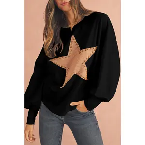 Black Studded Star Graphic Oversized Top