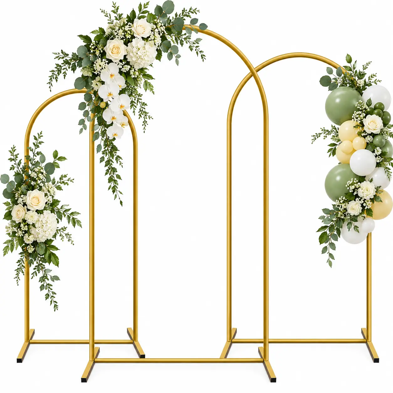 3 Pack Gold Metal Arch Backdrop Stand Set, 7.2FT 6.6FT 6FT Wedding Arch Frames, Balloon & Floral Backdrop for Christmas, Halloween, Wedding, Birthday, Baby Shower, Graduation Party Decor