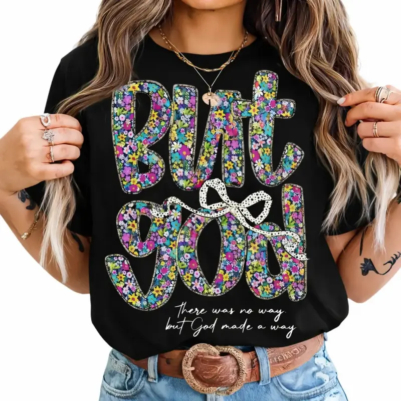 Women's Christian Teddy Everyday Sports Top - Cotton Floral Jesus Religious Lady's Piece, Short-Sleeves Casual Black/White Comfort Summer Outdoor Tee, Gift for Her