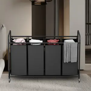 SUOERNUO 4 Bag Bedroom Set Basket Storage Box Sorter Hamper Cart with Heavy Duty Rolling Lockable Wheels and Removable Bags Laundry Container Metal Organiser