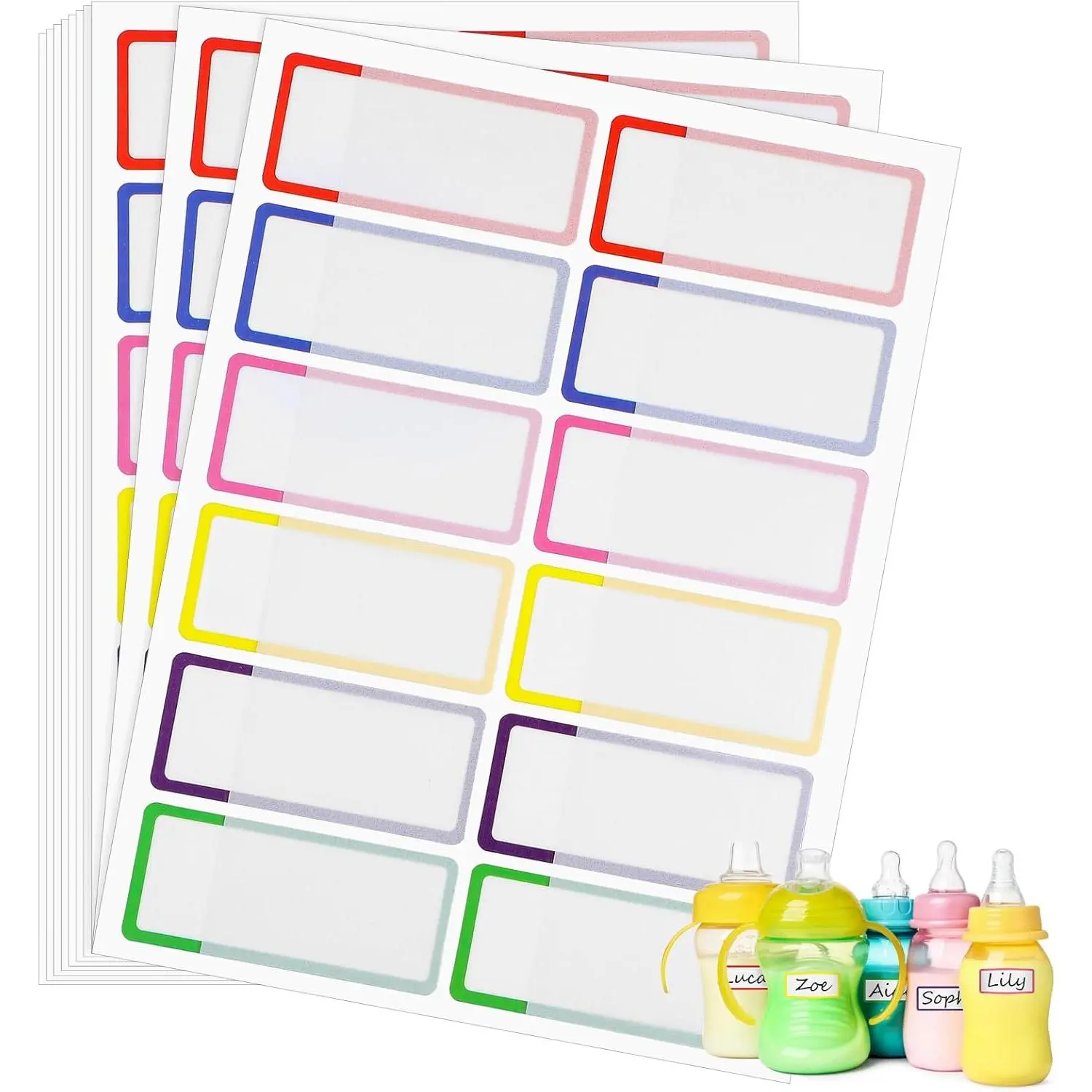 120 count  Bottle Labels for ,  School Name Labels Stickers Self-Laminating Multipurpose Write-On Name Labels for  Sippy Cup Water Bottle Lunch Box