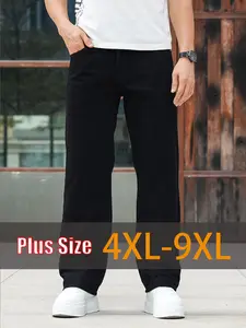 Big Men's Black Loose Fit Jeans Plus Size Stretch Denim Trousers for Heavy Guys