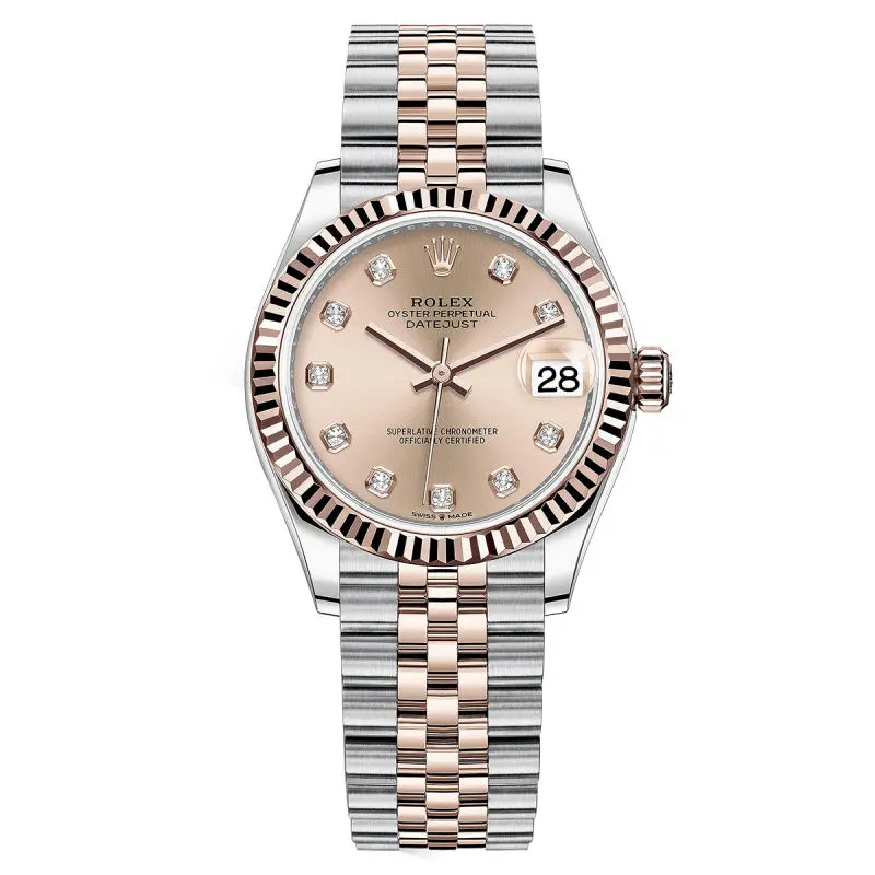 Rolex Datejust 31 278271 Two-Tone Everose Gold Fluted Bezel Rose Diamond Dial WHT031669