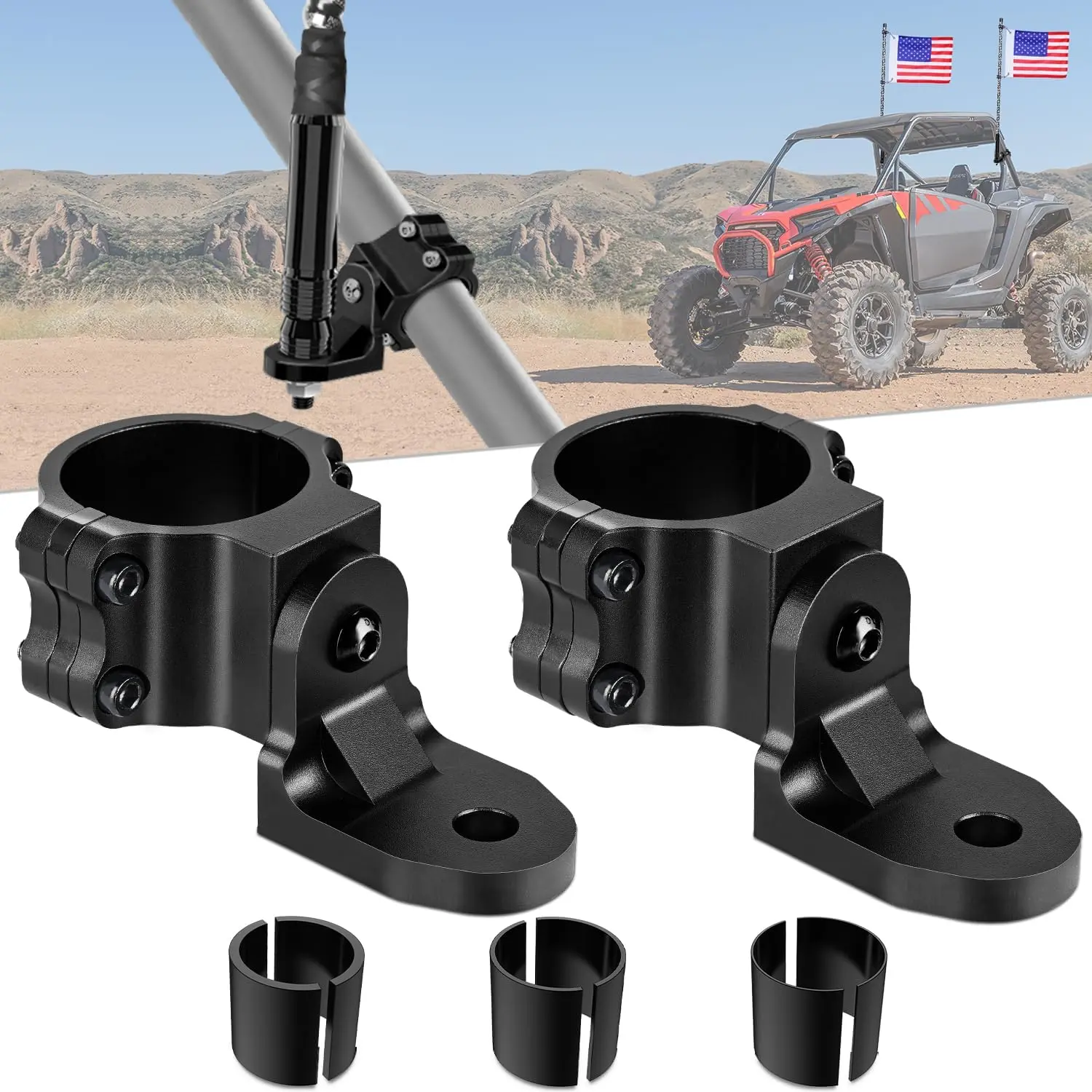 Nilight Durable Carbon Steel Bolt-On Heavy-Duty UTV Flag Antenna & Whip Light - 360° Adjustable Matte Black Powder Coated Mounting Bracket, Fits 1.5-1.75in/1.75-2in Bars, Compatible with Polaris RZR/Ranger, Can Am Maverick X3/Commander, 2-Year Warranty, A