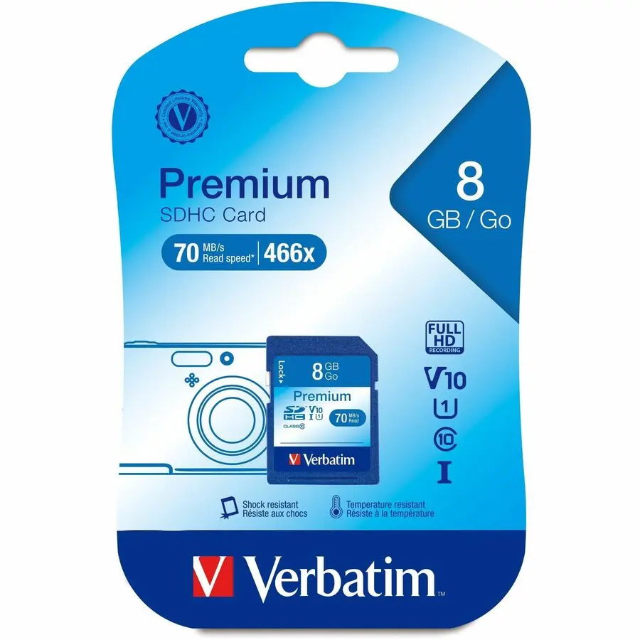 8GB Premium SDHC Memory Card UHS-1 V10 U1 Class 10 Up to 70MB/s Read Speed 96318