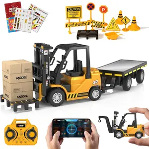 1:64 Alloy Remote Control Engineering Vehicle Set, 2.4g Remote + APP Dual Control, Forklift/truck with Sound Light, Kids Toy Gift, Remote Control Forklifts, Remote Control Trucks, Rc Construction Vehicles