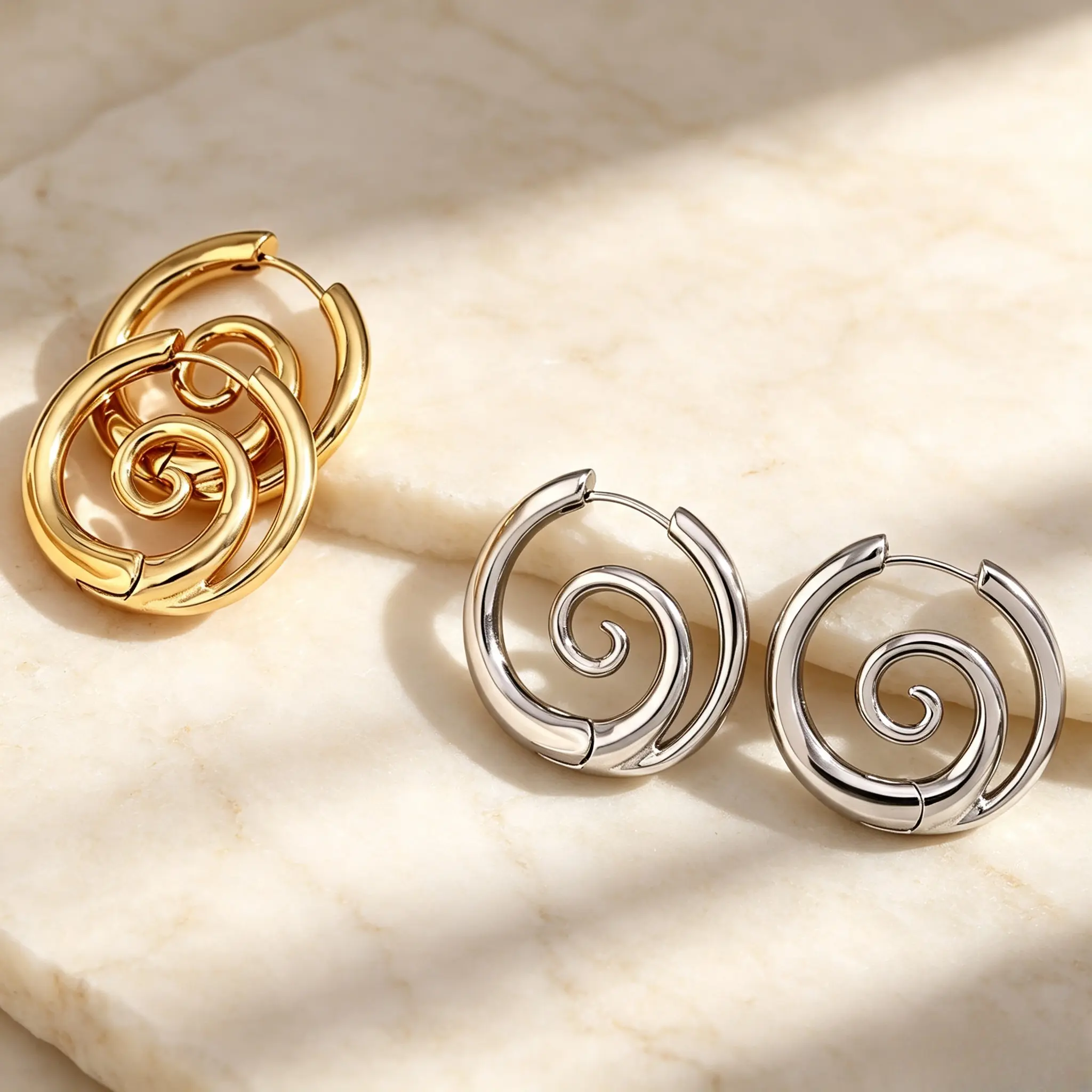 Women's 316L Stainless Steel Spiral Clicker Hoop Earrings - Non-Tarnish Faux Stretched Pair Pack, Alt Grunge Punk Jewelry for Everyday Wear, Aesthetic Piercing Gift for Girlfriend, Spiral Shape