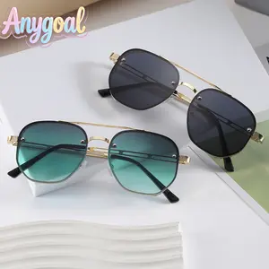 Anygoal Men's Double Bridge Metal Frame Eyeglasses, Classic Aviator Style Eyewear with Hollow Temple Design, Lightweight Frames for Daily Office Wear And Social Occasions