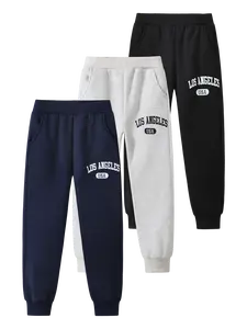 3-piece boy spring and autumn letter pattern sweatpants 4-14 years old children's jogging pants with pockets