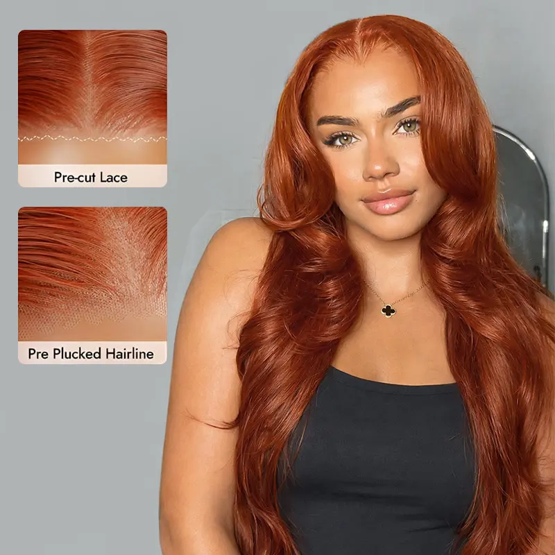 [Clearance Sale] Wiggins Hair Copper Orange Ready To Go Glueless Wig Body Wave 7x4 & 7x5 Lace Closure Wigs Human Hair Pre Cut Lace Pre Plucked Hairline Beginner Friendly #weeklydeals #DealsForYouDays