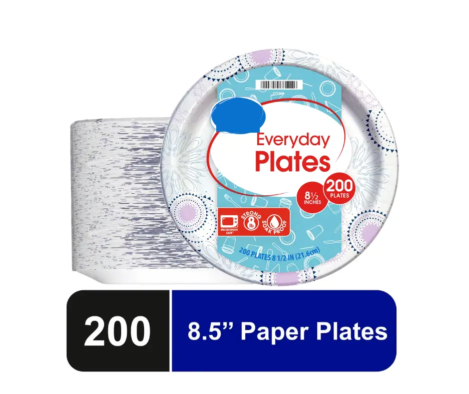 Everyday 8.5" Paper Plates for Everyday Use 200 Pack Disposable Practical & Versatile for Parties Gatherings and Daily Meals