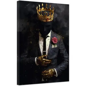 ZXHYWYM Black African Wall Art Gold Crown Wall Decor Man King Picture Afro American Canvas Prints Artwork for Home Office Living Room Decoration Framed (C, (12.00" x 18.00"))
