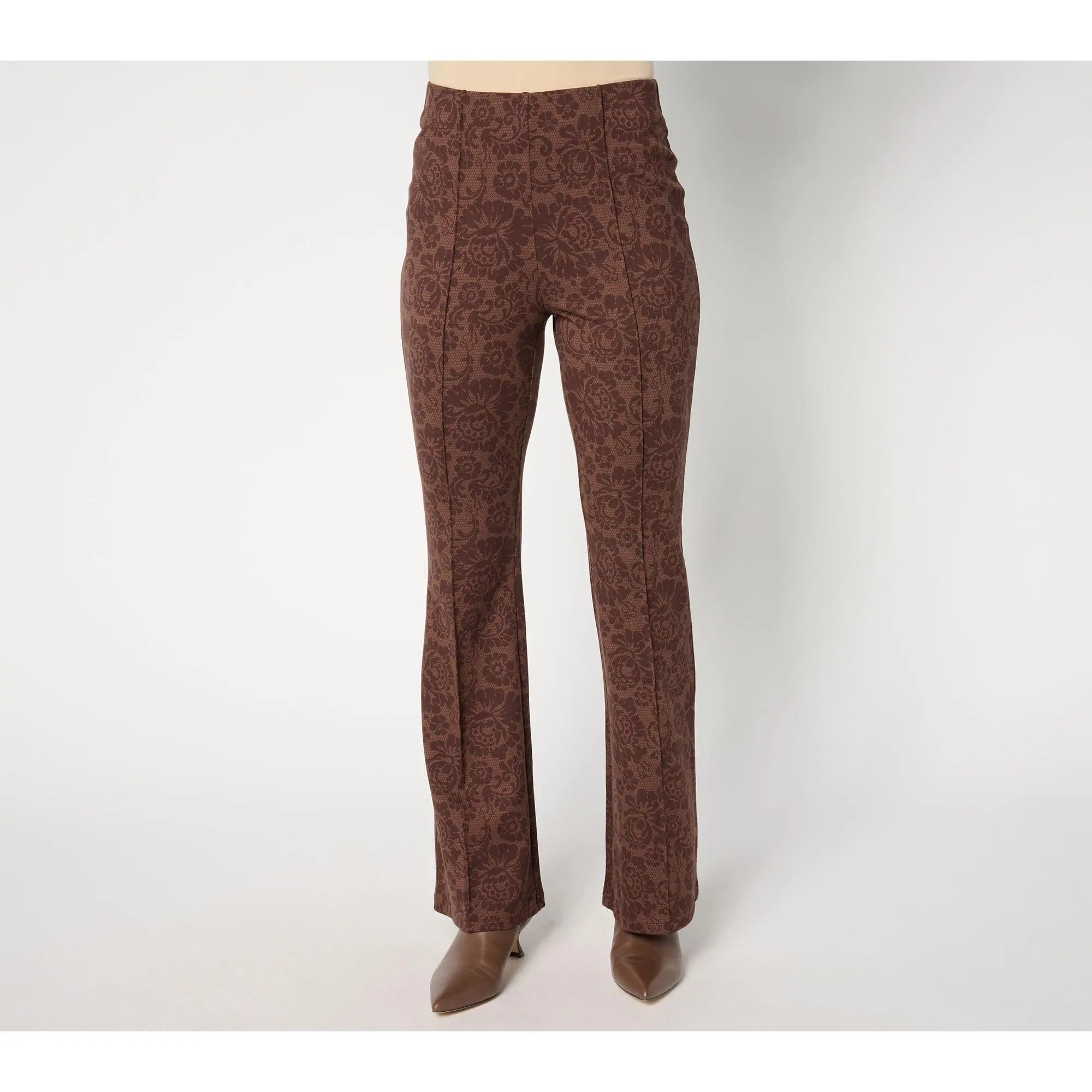 Peace Love World Regular Printed Lace Flare Ponte Pants