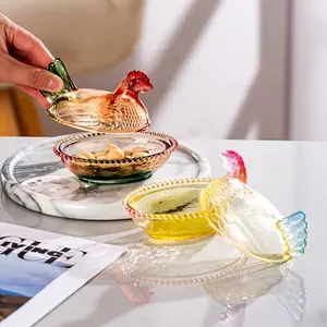 Chicken-Shaped Glass Storage Jar, Multifunctional Candy & Nut Container, Desktop Aesthetic Decorative Artware, Party Food Storage Bowl