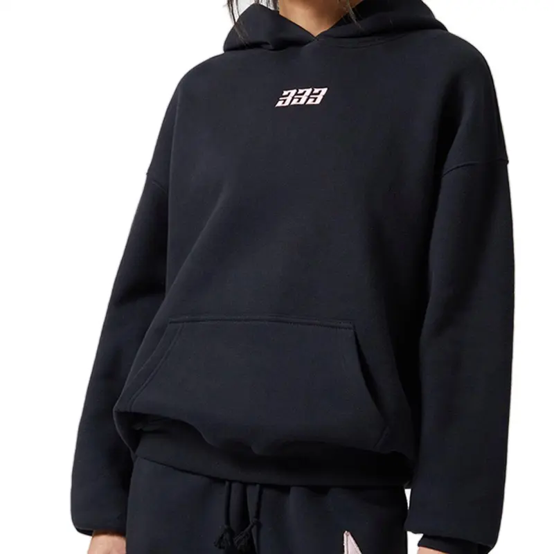 Black Sweatshirt with 333 Logo - Oversized Fit, Hooded, Soft Material, Perfect for Casual Wear