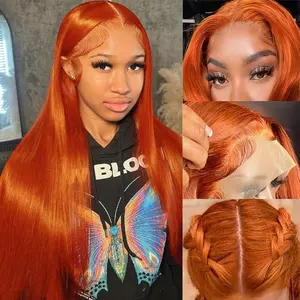 Zlzlblbl Ginger Orange Straight Lace Front Wig Human Hair #350 Colored Wig Pre Plucked 200% Density 13x6 HD Lace Front Wig For Women