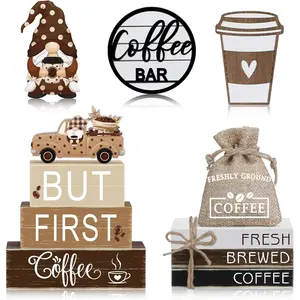 11 Pcs Coffee Bars Table Decorations Coffee Tiered Tray Decor Farmhouse Table Centerpiece Wooden Books Home Tabletop Decor for Home Kitchen